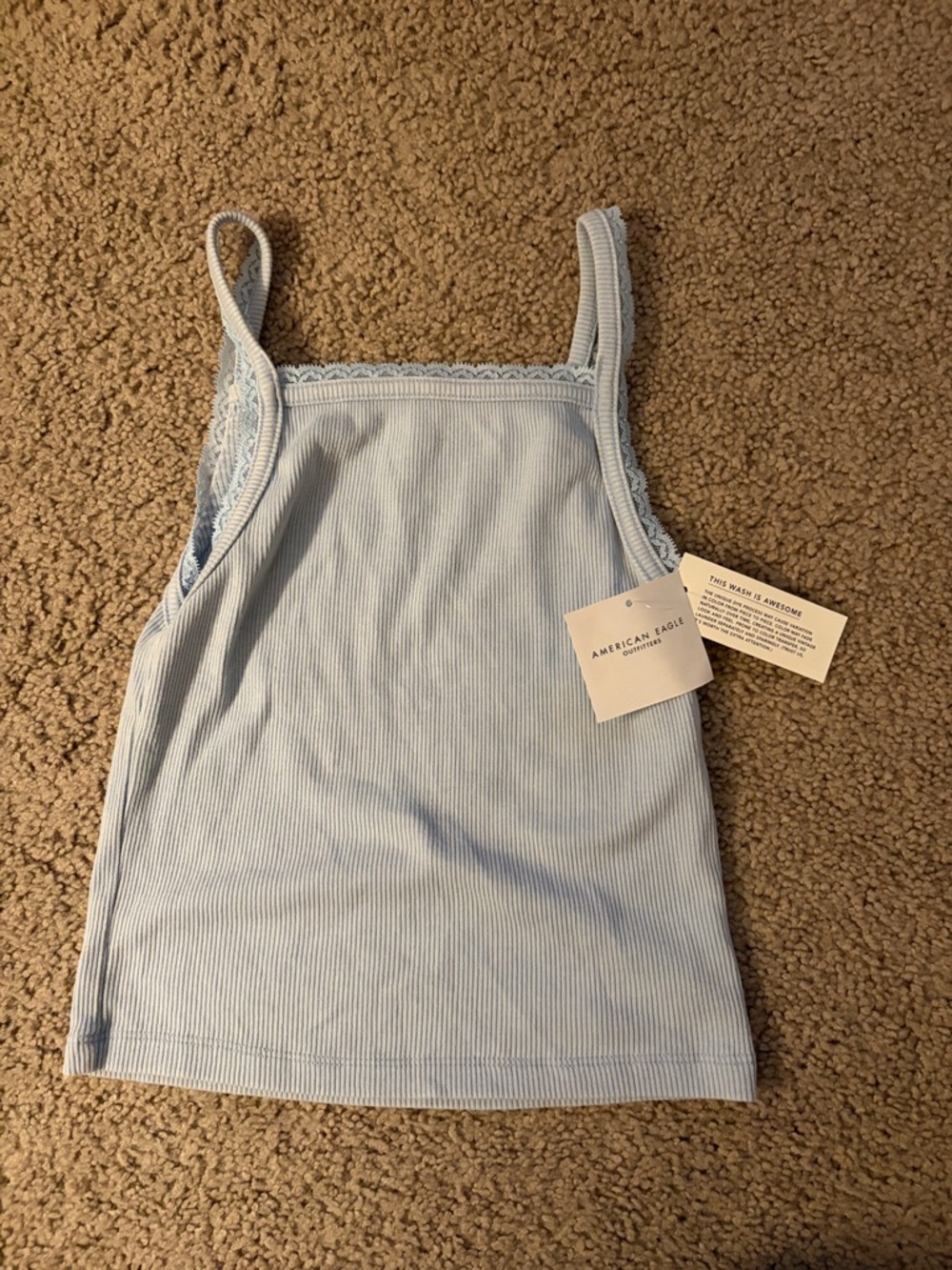 American Eagle Outfitters Pale Blue Ribbed Lace-Trim Cami